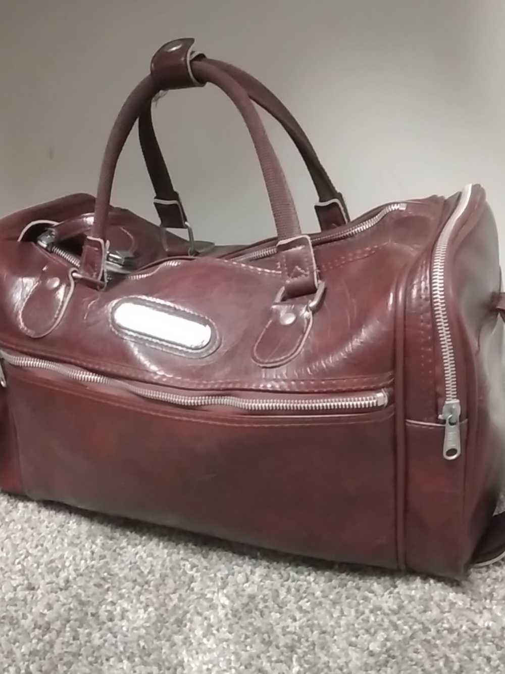 Vintage American Tourister Faux Leather Travel Duffel Bag Carry-on in Dark Red